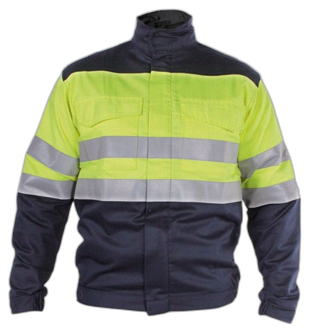 Chaqueta para soldador en drill bicolor con cintas reflectivas